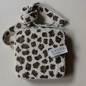 Moyna Beaded Leopard Crossbody Bag - White & Brown